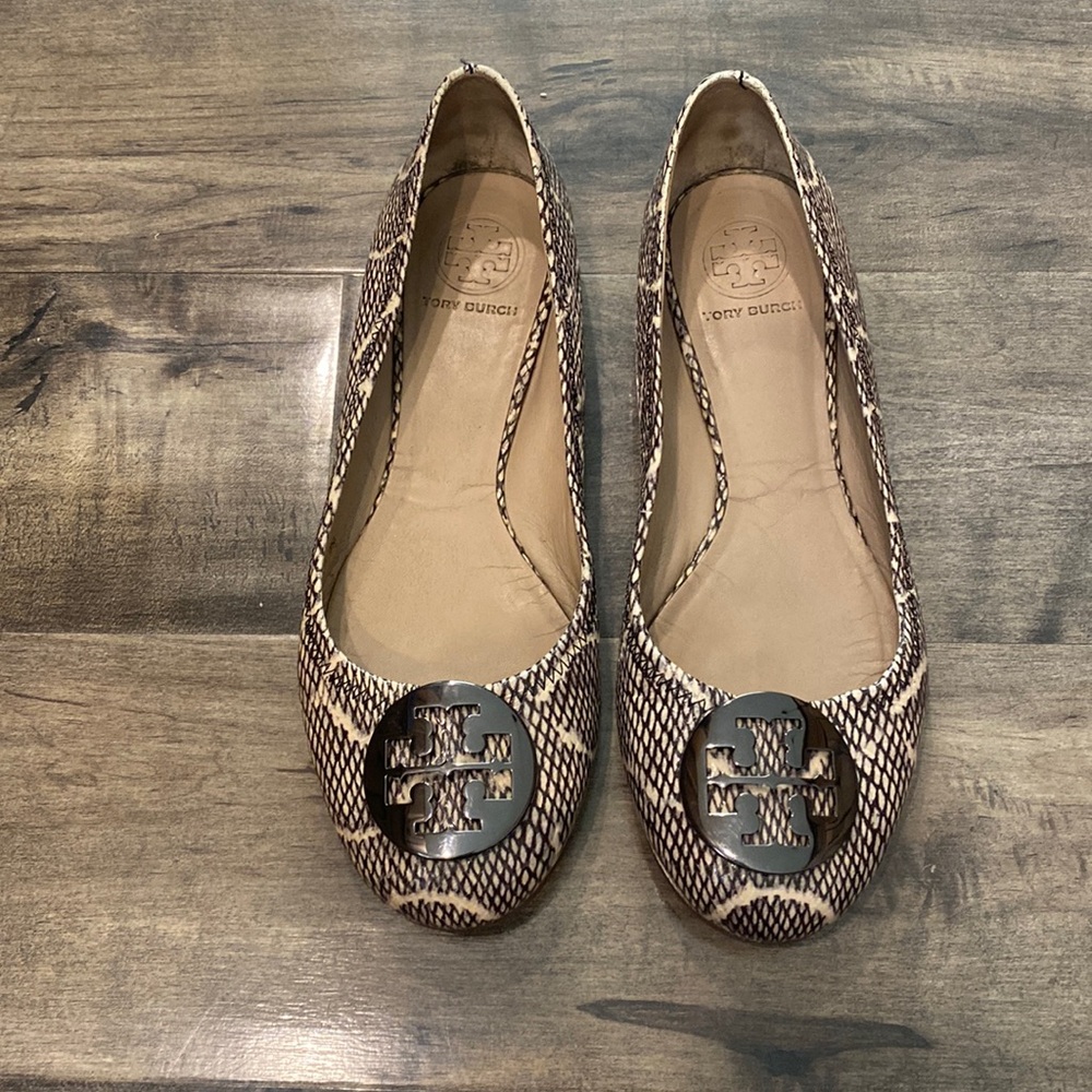 Tory Burch Buckle Snake Print Flats 8